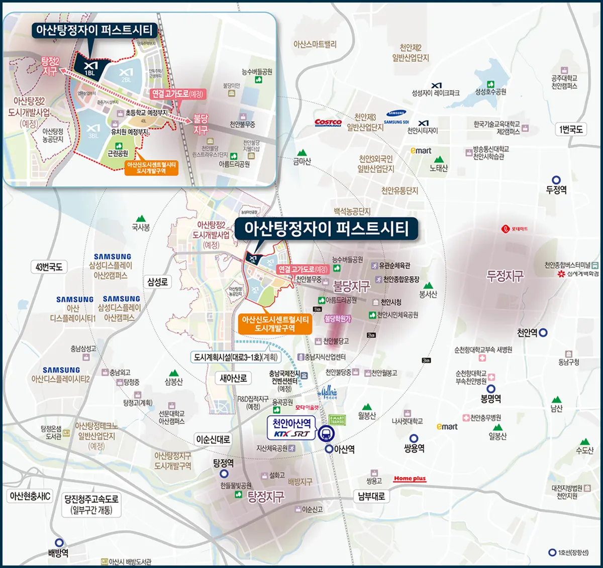 아산 탕정지구의 지도입니다